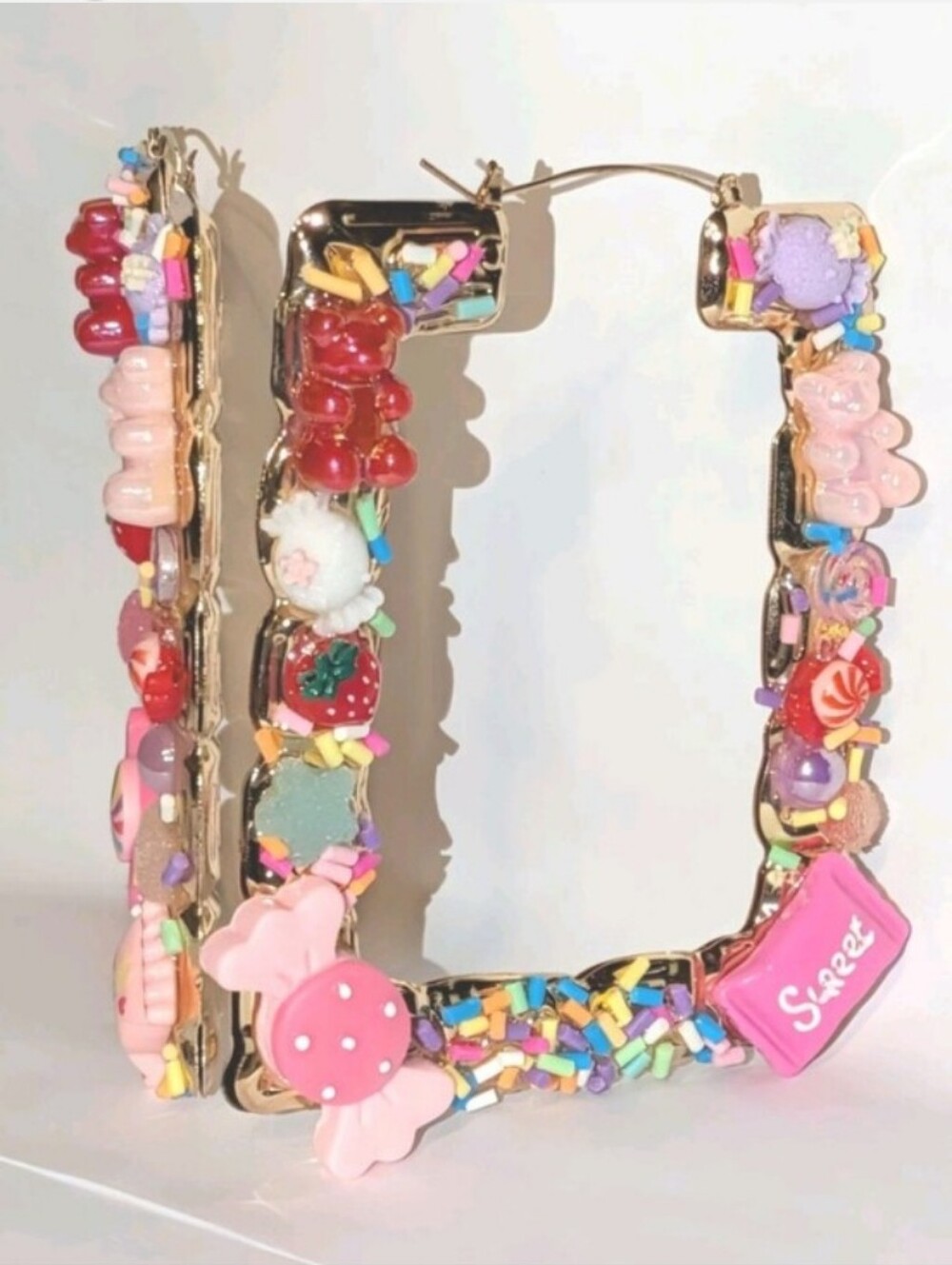Hand CRAFTED Candy Sprinkle Statement Hoops - Picture 5 of 10